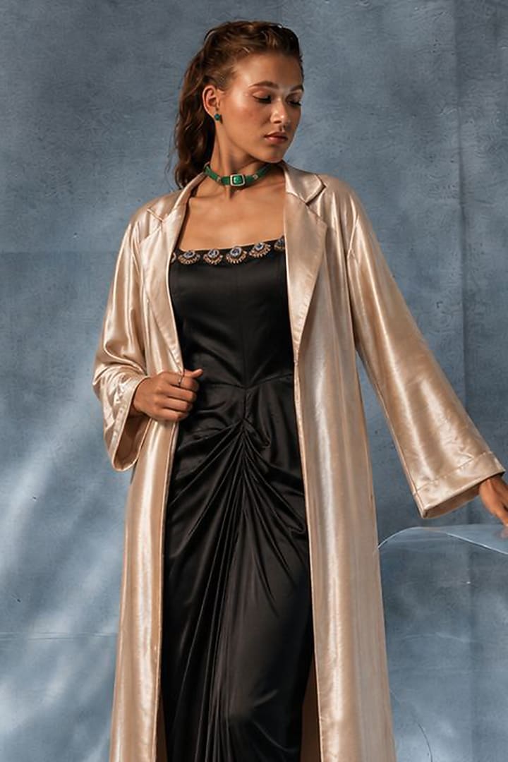 Black Satin Jacket Cocktail Dress by Kalighata Pret at Pernia's Pop Up Shop