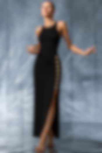 Black Double Georgette Asymmetrical Midi Vacation Dress by Kalighata Pret at Pernia's Pop Up Shop