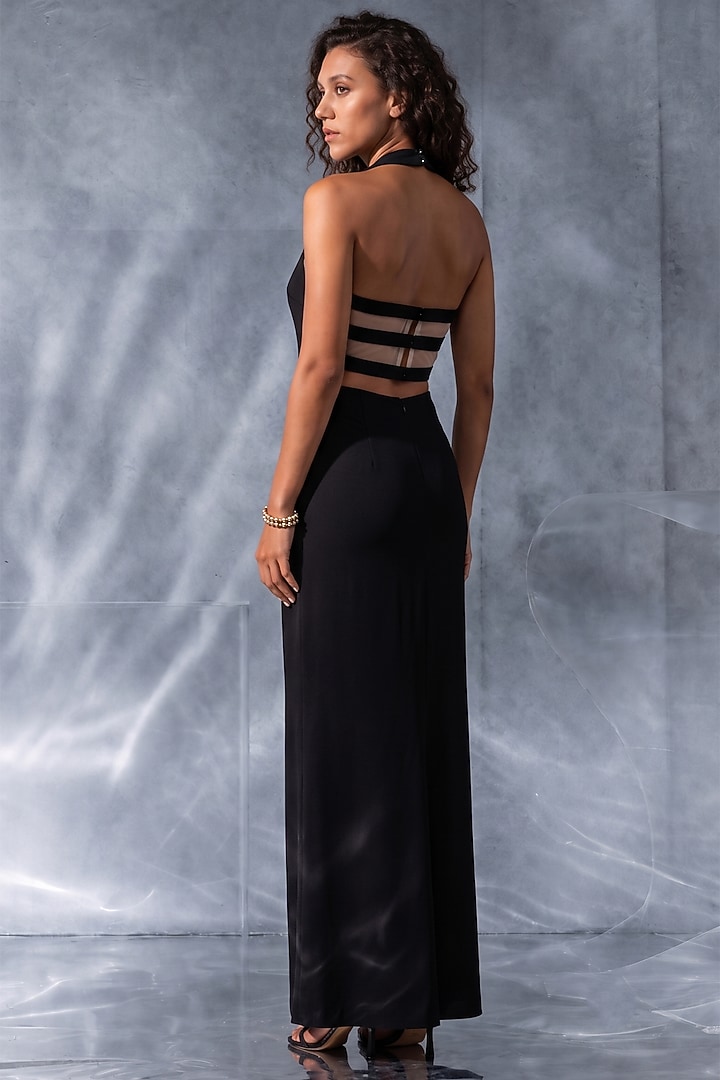 Black Double Georgette Asymmetrical Midi Vacation Dress by Kalighata Pret at Pernia's Pop Up Shop