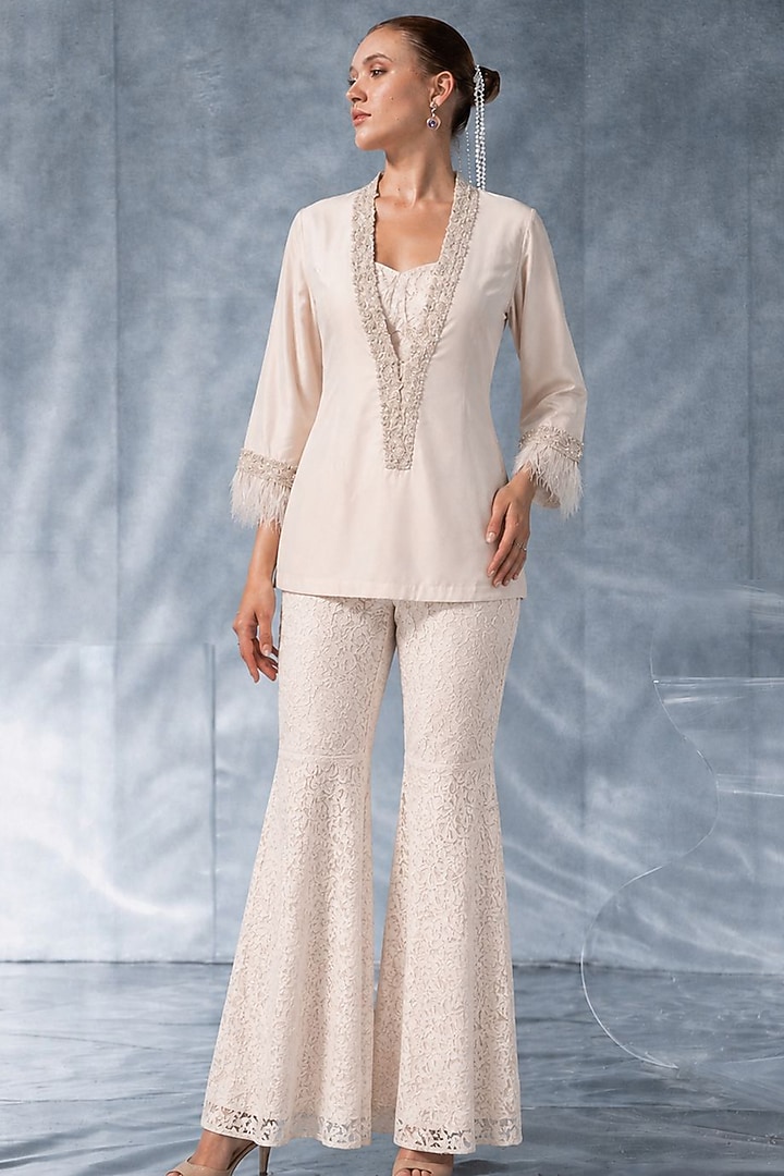 White Satin Pant Set by Kalighata Pret at Pernia's Pop Up Shop