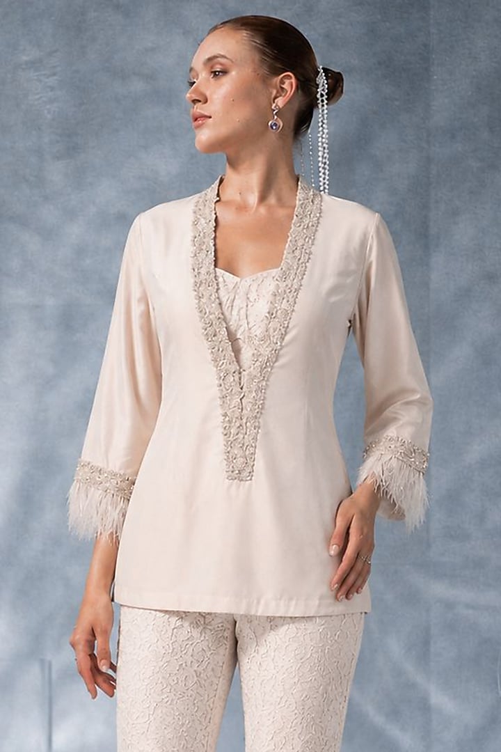 White Satin Pant Set by Kalighata Pret at Pernia's Pop Up Shop