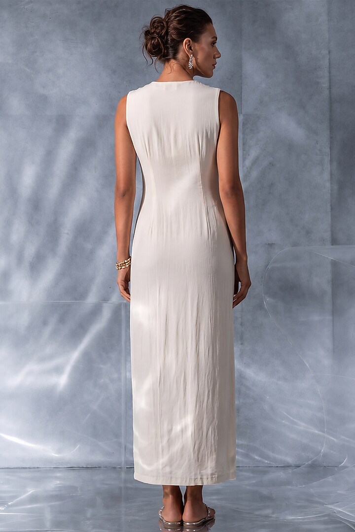 Ivory Japanese Crepe Straight Cocktail Dress by Kalighata Pret at Pernia's Pop Up Shop