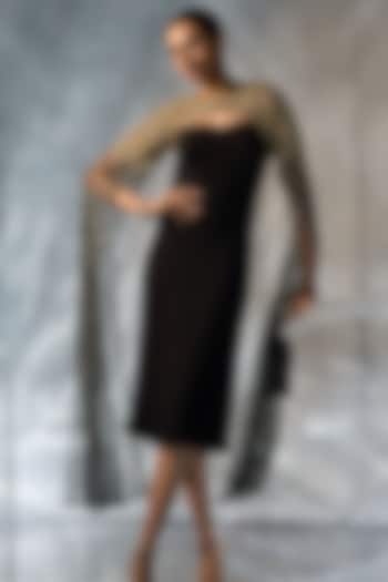 Black Crepe Engagement Gown With Gold Cape by Kalighata Pret at Pernia's Pop Up Shop