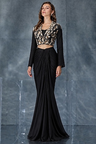 Black Organza Skirt Set by Kalighata Pret