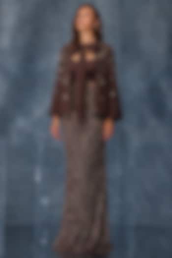 Brown Net Skirt Set by Kalighata Pret at Pernia's Pop Up Shop