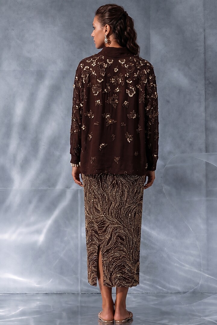Brown Net Skirt Set by Kalighata Pret at Pernia's Pop Up Shop