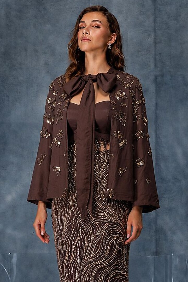 Brown Net Skirt Set by Kalighata Pret at Pernia's Pop Up Shop