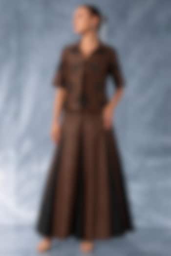 Dark Brown Satin Godet Skirt Set by Kalighata Pret at Pernia's Pop Up Shop
