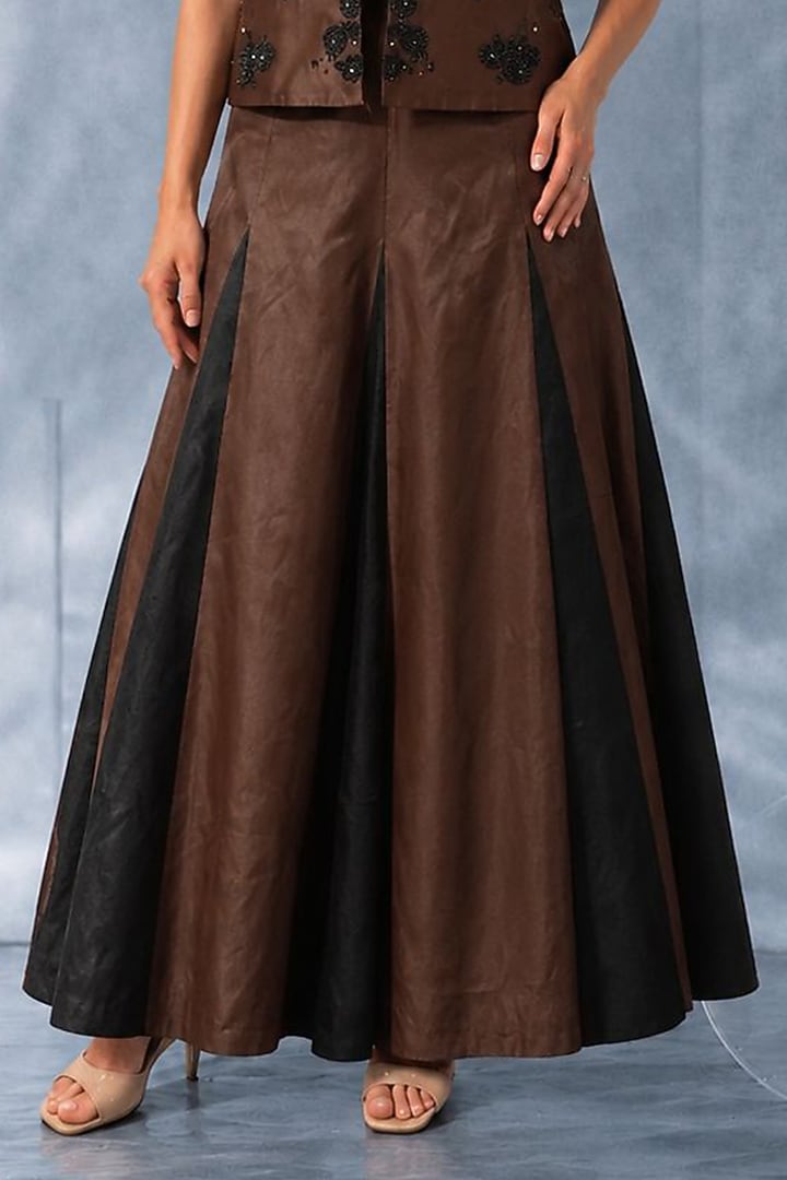 Dark Brown Satin Godet Skirt Set by Kalighata Pret at Pernia's Pop Up Shop