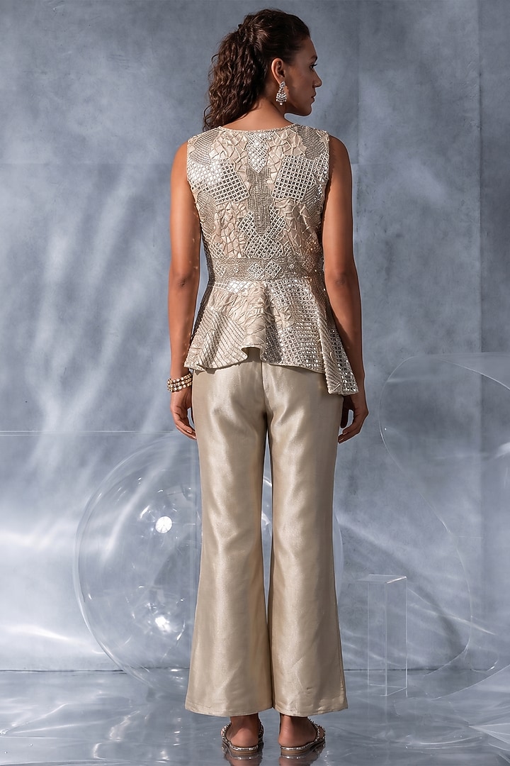 Ivory Silk Satin Flared Pant Set by Kalighata Pret at Pernia's Pop Up Shop