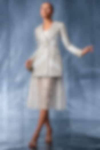 Aqua Blue Satin Double-Breasted Blazer Set by Kalighata Pret at Pernia's Pop Up Shop