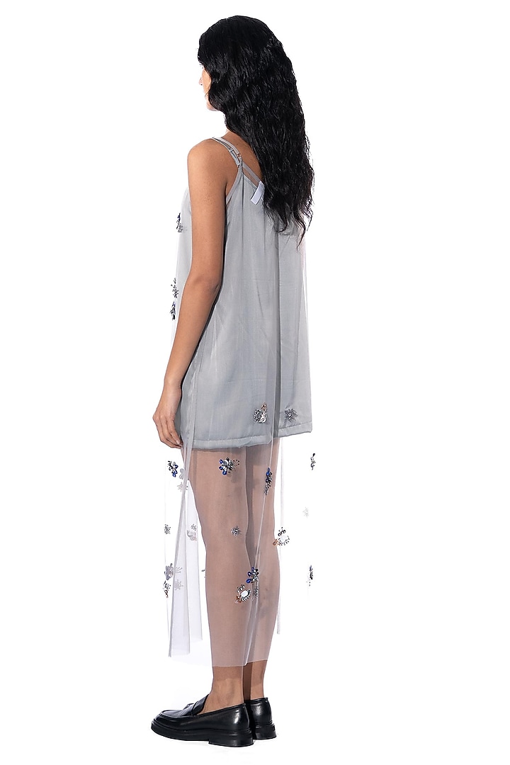 Grey Net & Satin Embellished Slip Vacation Dress by Kanika Goyal at Pernia's Pop Up Shop