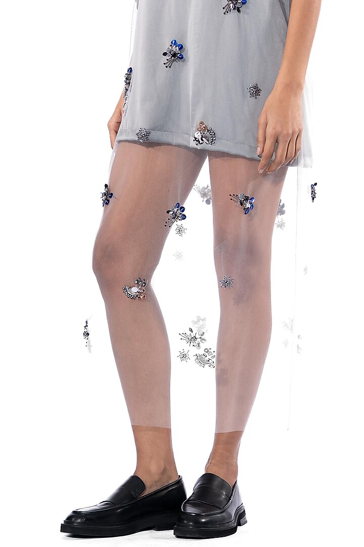 Grey Net & Satin Embellished Slip Vacation Dress by Kanika Goyal at Pernia's Pop Up Shop
