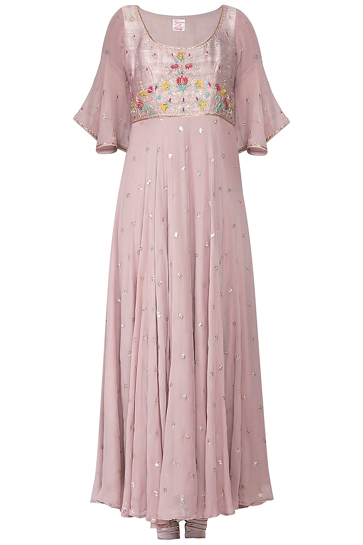 Dusky lavender embroidered anarkali set by KAIA