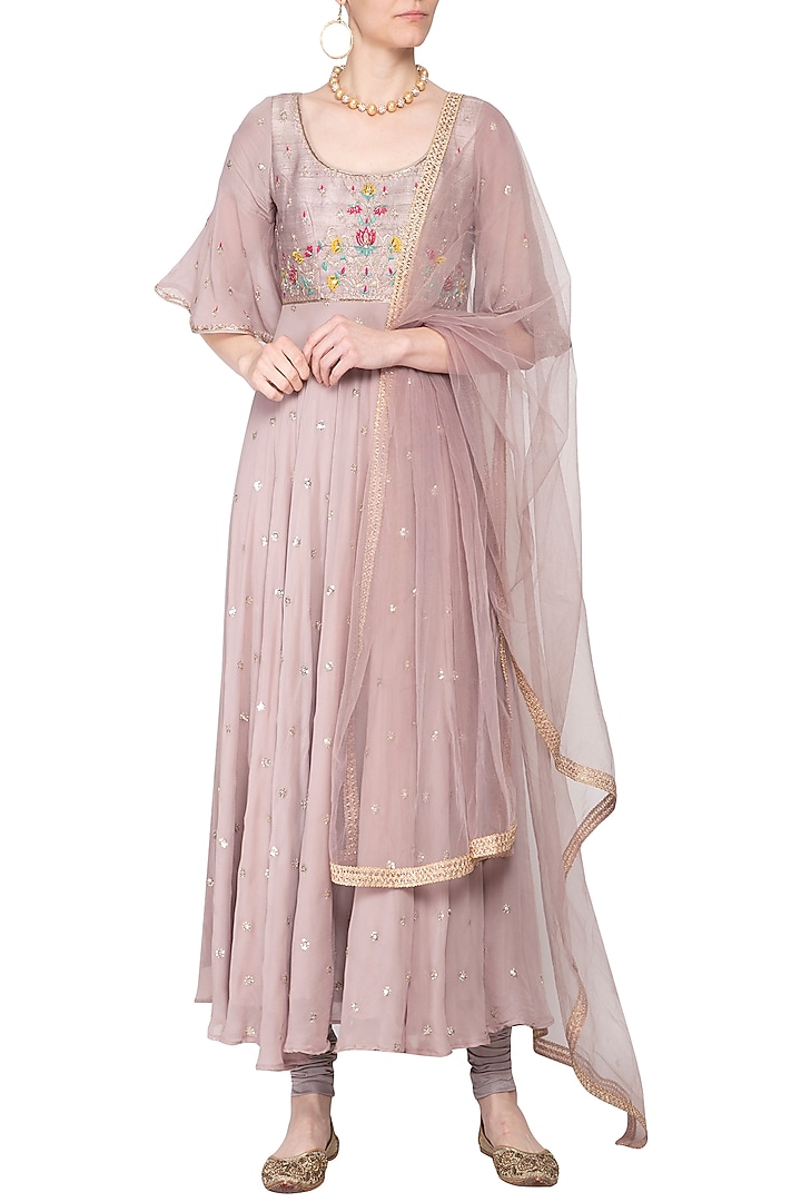 Dusky lavender embroidered Party Wear Anarkali set by KAIA at Pernia's Pop Up Shop