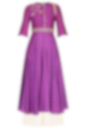 Purple embroidered anarkali with palazzo pants by KAIA