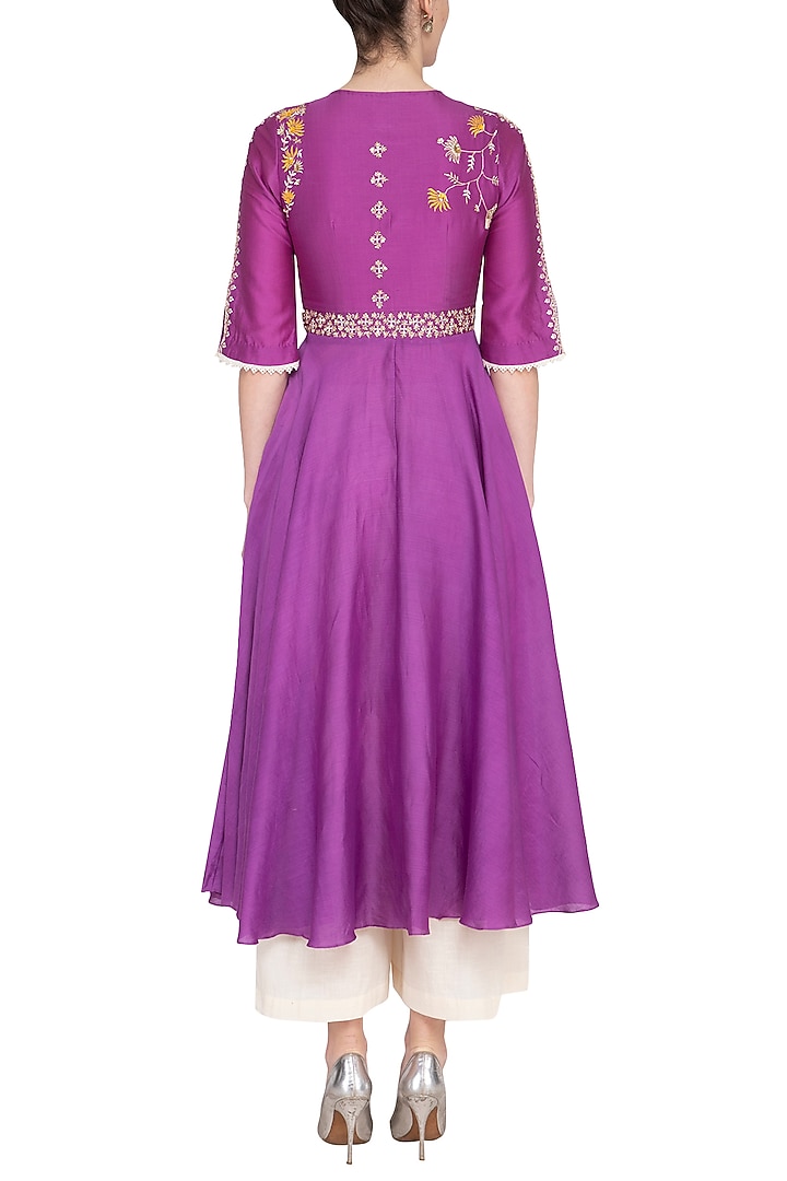Purple embroidered Party Wear Anarkali with palazzo pants by KAIA at Pernia's Pop Up Shop