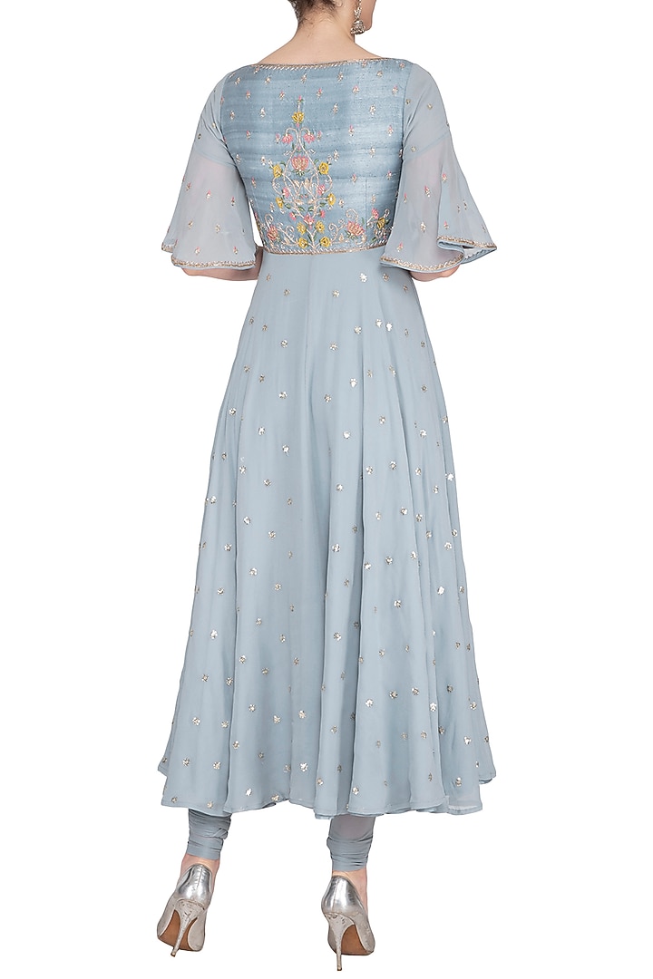 Bluish grey embroidered Party Wear Anarkali set by KAIA at Pernia's Pop Up Shop