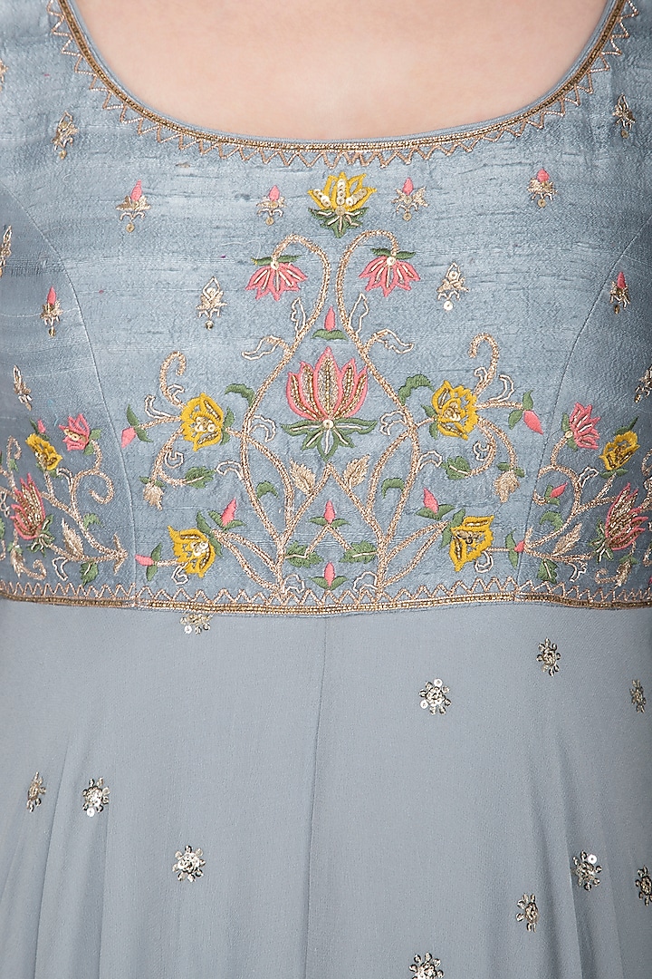 Bluish grey embroidered Party Wear Anarkali set by KAIA at Pernia's Pop Up Shop