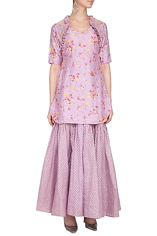 Lavender Chanderi Banarasi Printed Gharara Set by Kaia
