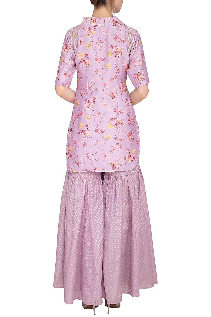 Lavender Chanderi Banarasi Printed Gharara Set by Kaia at Pernia's Pop Up Shop