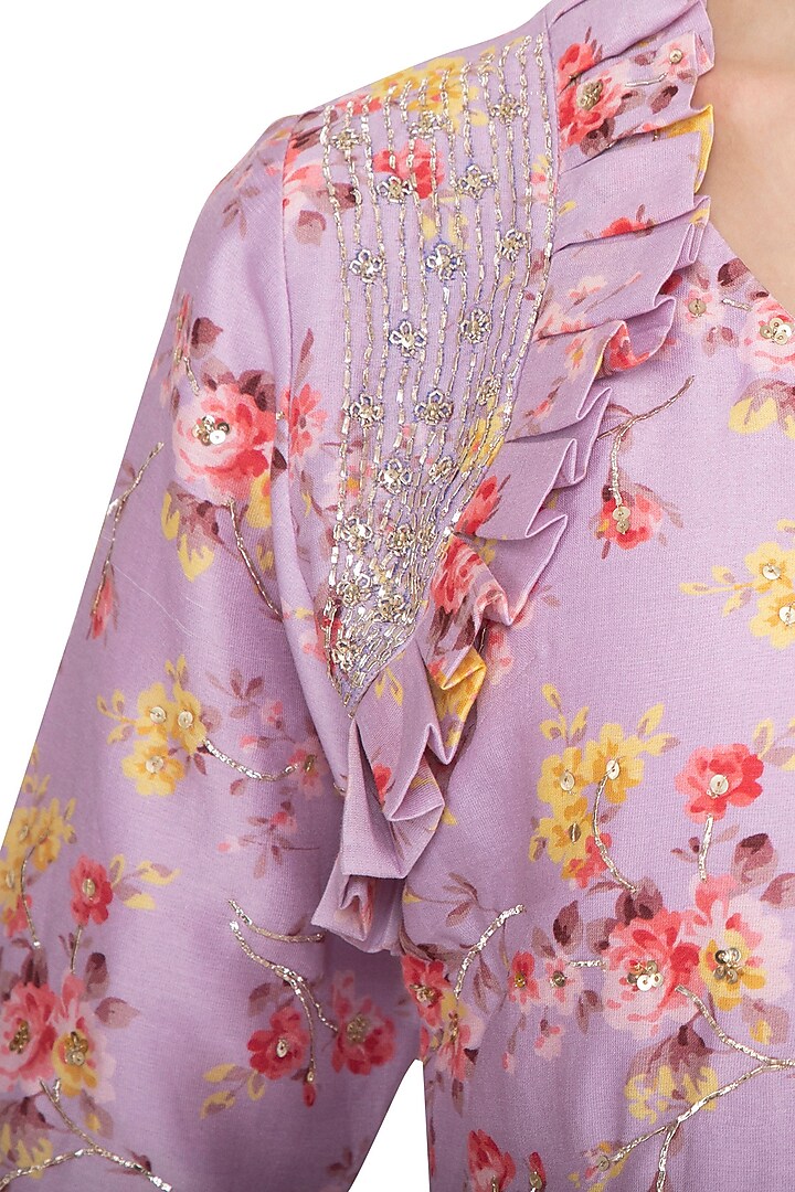 Lavender Chanderi Banarasi Printed Gharara Set by Kaia at Pernia's Pop Up Shop