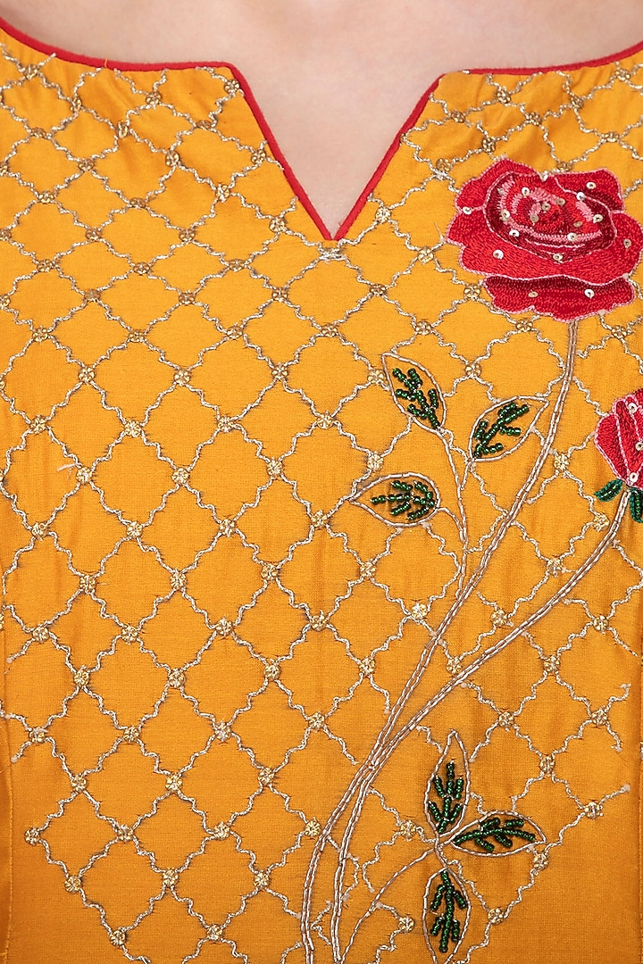 Apricot Yellow Embroidered Party Wear Anarkali Set by Kaia at Pernia's Pop Up Shop