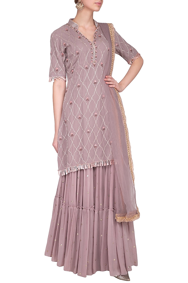 Dusky Lavender Embroidered Wedding Sharara Set by Kaia at Pernia's Pop Up Shop