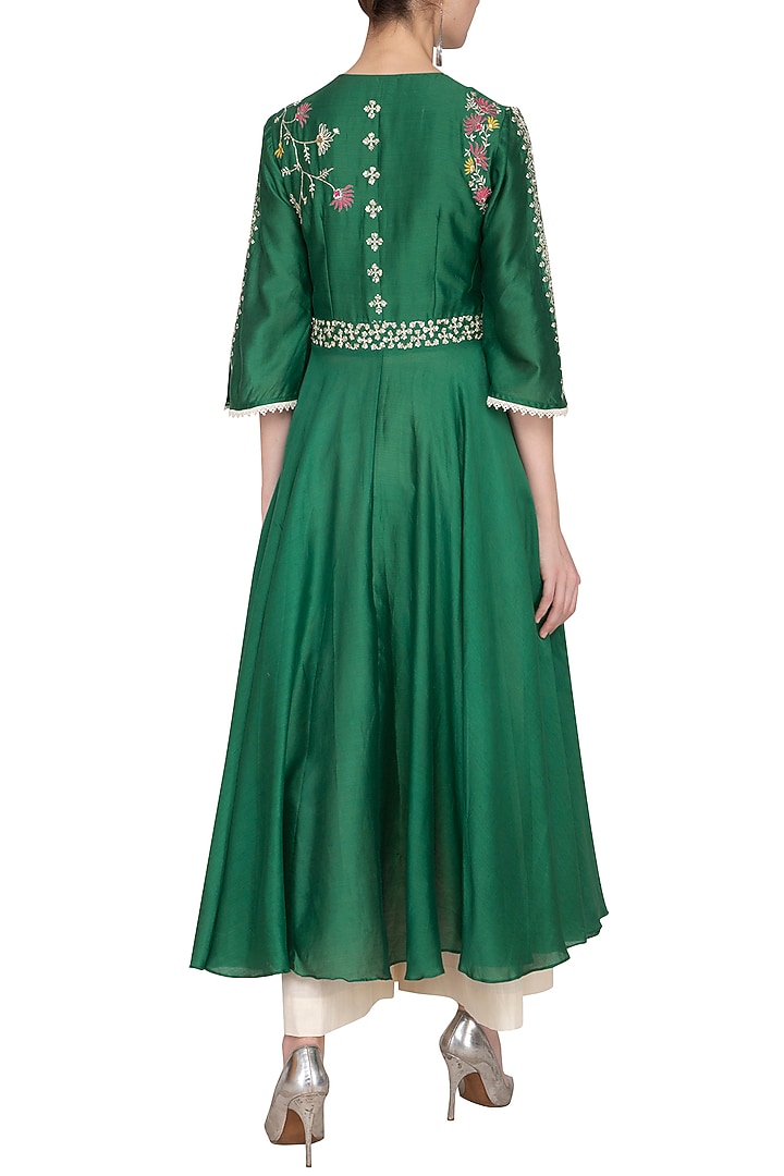Emerald Green Embroidered Party Wear Anarkali Set by Kaia at Pernia's Pop Up Shop