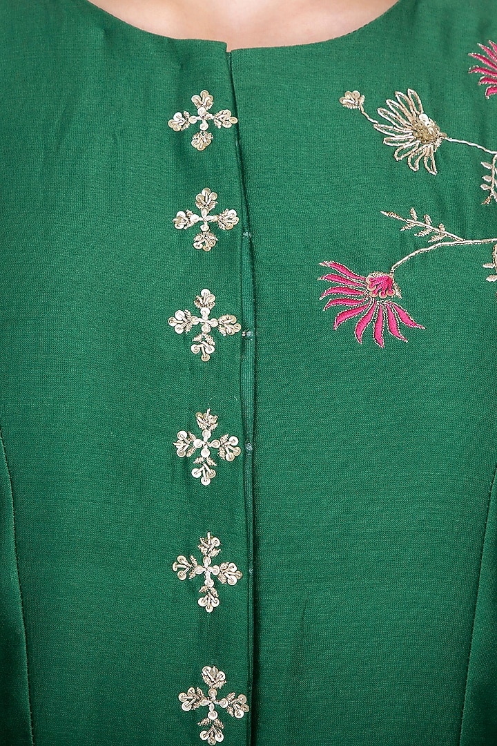 Emerald Green Embroidered Party Wear Anarkali Set by Kaia at Pernia's Pop Up Shop
