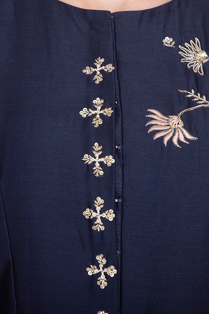 Indigo Blue Embroidered Party Wear Anarkali Set by Kaia at Pernia's Pop Up Shop