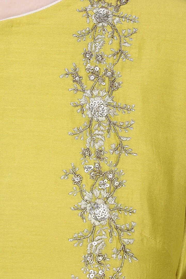 Yellow mirror embroidered kurta with palazzo pants set available only at Pernia's Pop Up Shop.