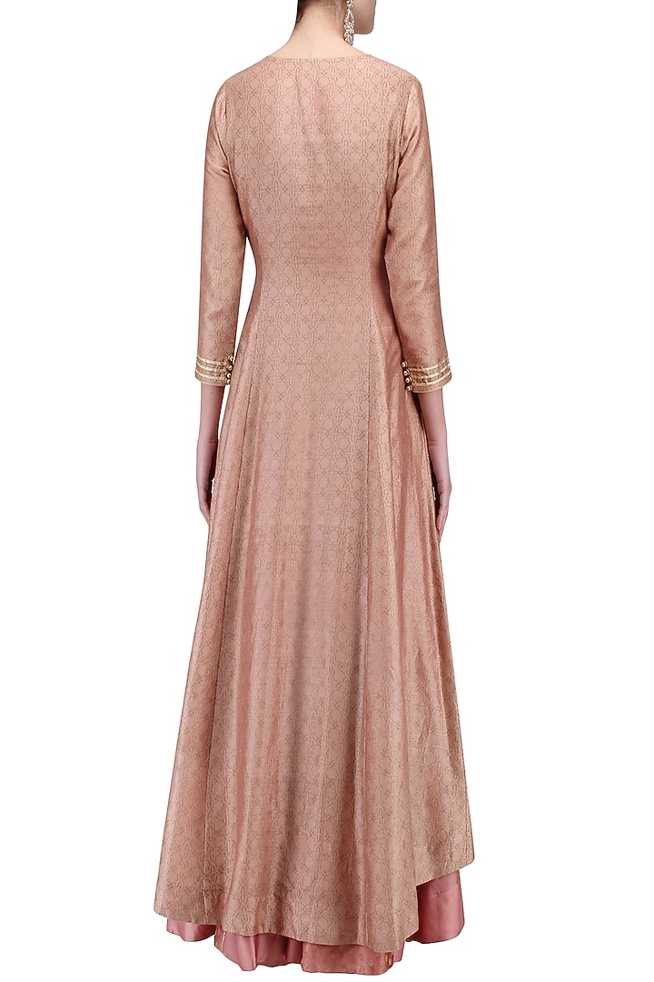 Peach embroidered jacket with sharara pants set available only at Pernia's Pop Up Shop.