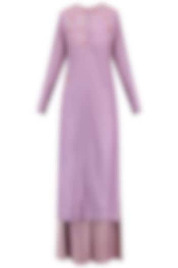 Lavender Floral Embroidered Kurta with Palazzo Pants Set by KAIA