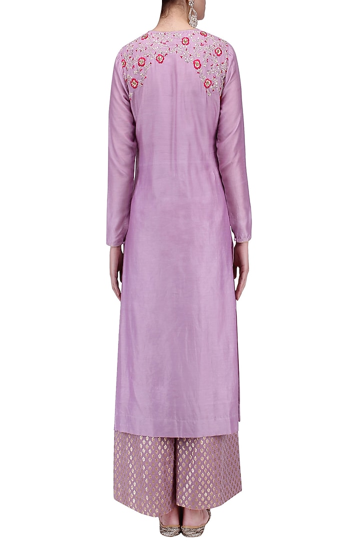 Lavender floral embroidered kurta with palazzo pants set available only at Pernia's Pop Up Shop.