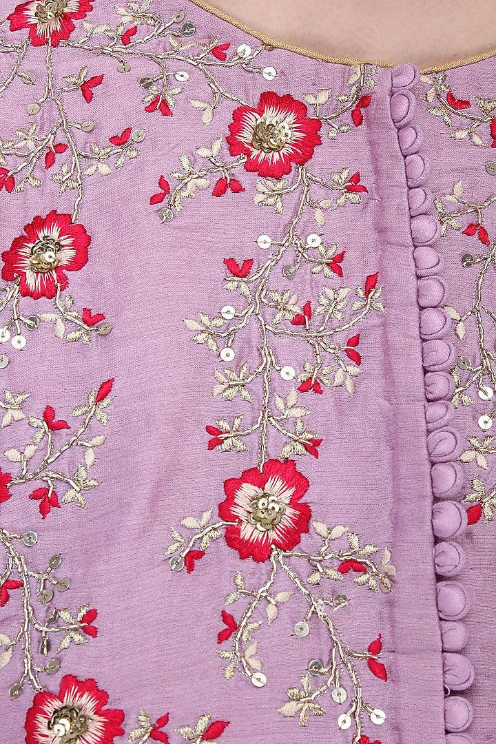Lavender floral embroidered kurta with palazzo pants set available only at Pernia's Pop Up Shop.