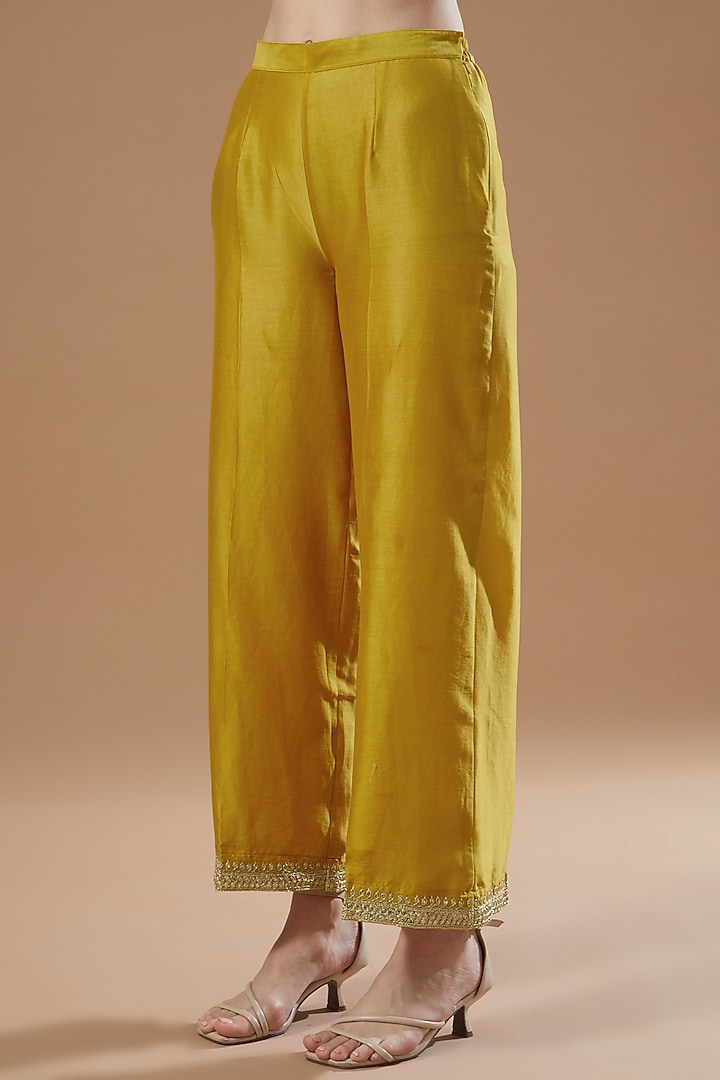 Deep Yellow Embroidered Kurta Set by KAIA at Pernia's Pop Up Shop