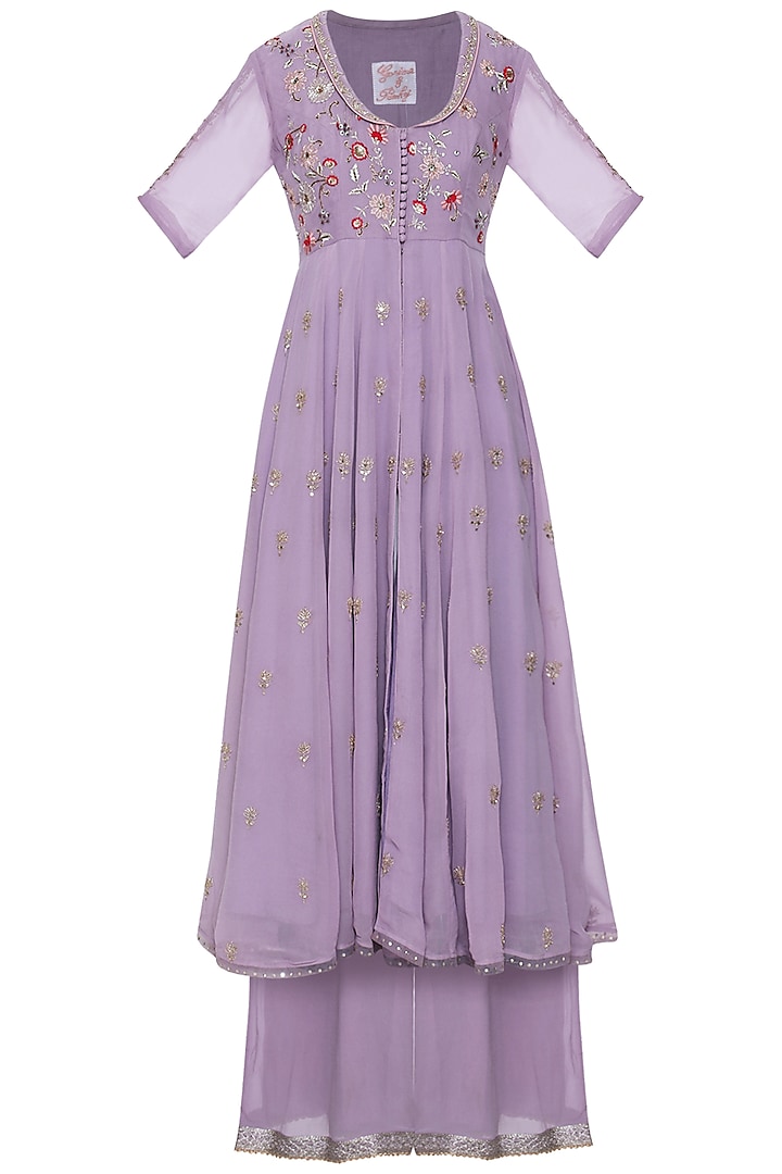 Mauve embroidered anarkali set by KAIA