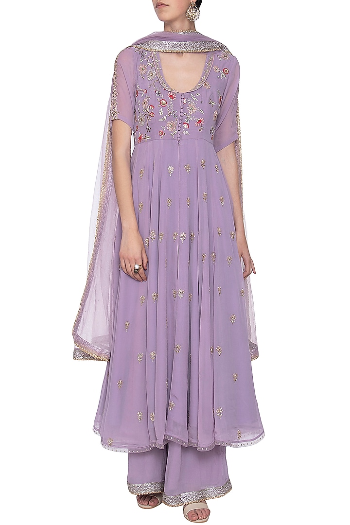 Mauve embroidered anarkali set available only at Pernia's Pop Up Shop.
