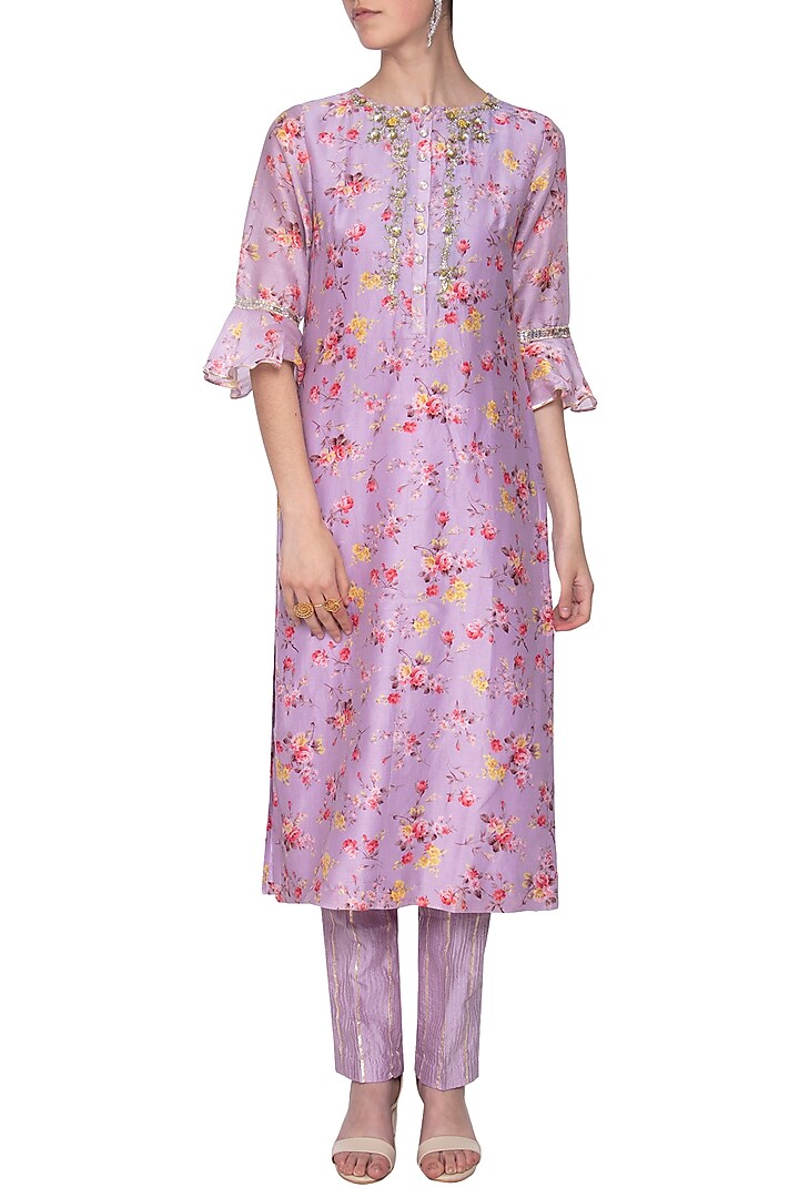 Mauve embroidered kurta with pants available only at Pernia's Pop Up Shop.
