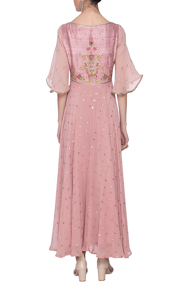 Dusty Rose Hand Embroidered Chanderi Anarkali Set main image 1