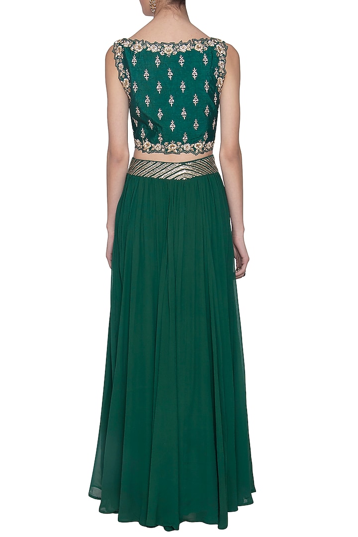 Emerald green embroidered lehenga set available only at Pernia's Pop Up Shop.
