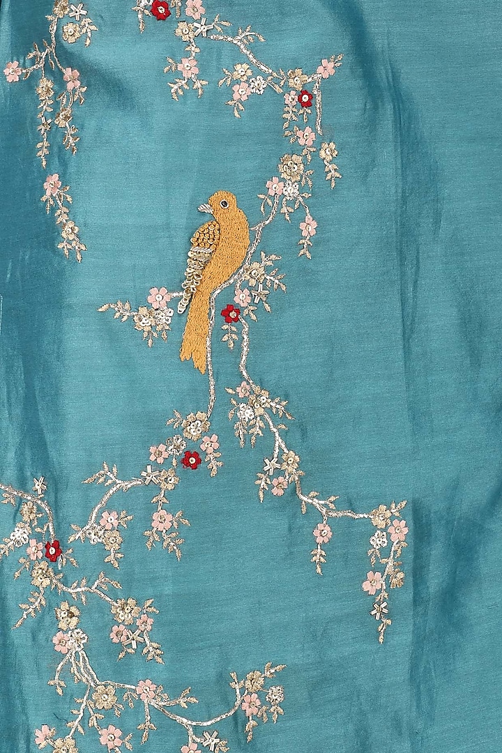 Teal embroidered kurta with light blue gharara and dupatta set available only at Pernia's Pop Up Shop.