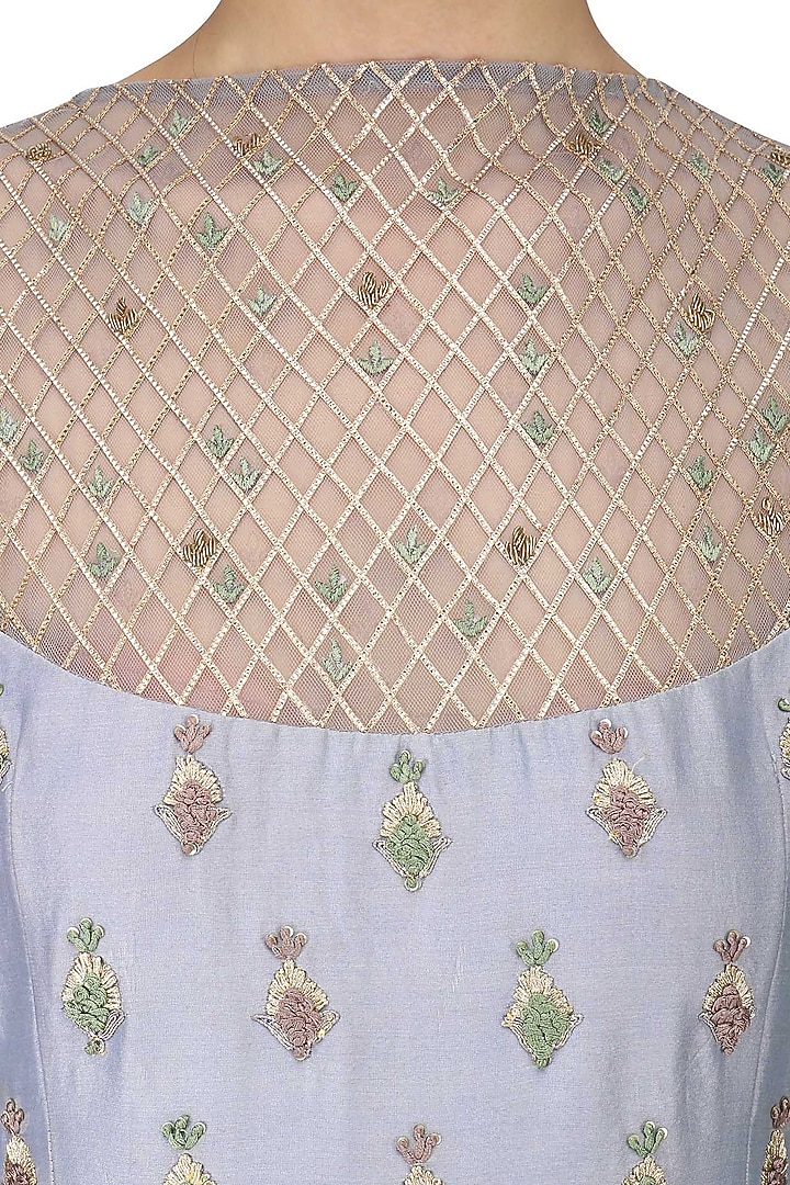 Dusky blue embroidered anarkali and white dupatta set available only at Pernia's Pop Up Shop.