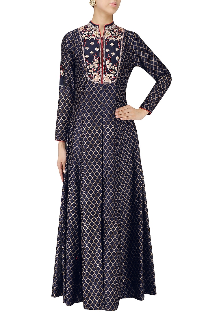 Indigo embroidered kurta dress available only at Pernia's Pop Up Shop.