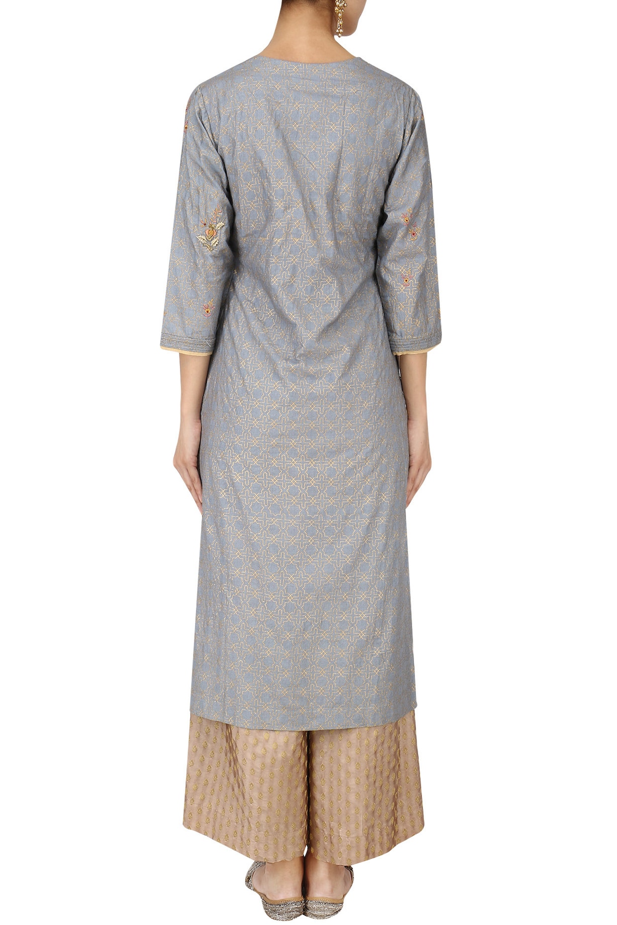 Dusky blue embroidered kurta with banarasi palazzo pants and
