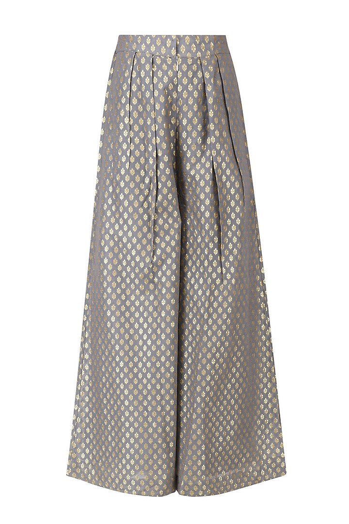 Dusky blue embroidered asymmetrical kurta with palazzo pants and dupatta set available only at Pernia's Pop Up Shop.