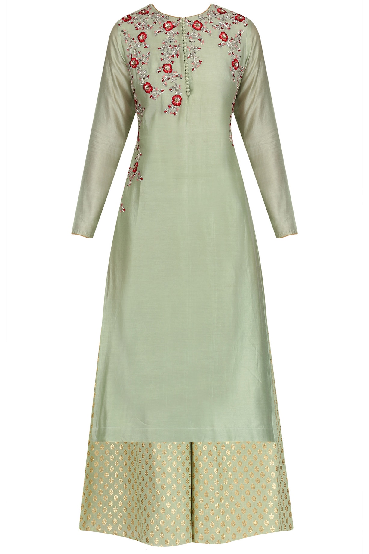 Orange Lucknowi Mirror Zardosi Kurta Palazzo Dupatta Set