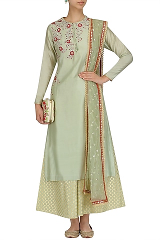 Mint Sequins and Zardosi Work Kurta and Palazzo Set by KAIA