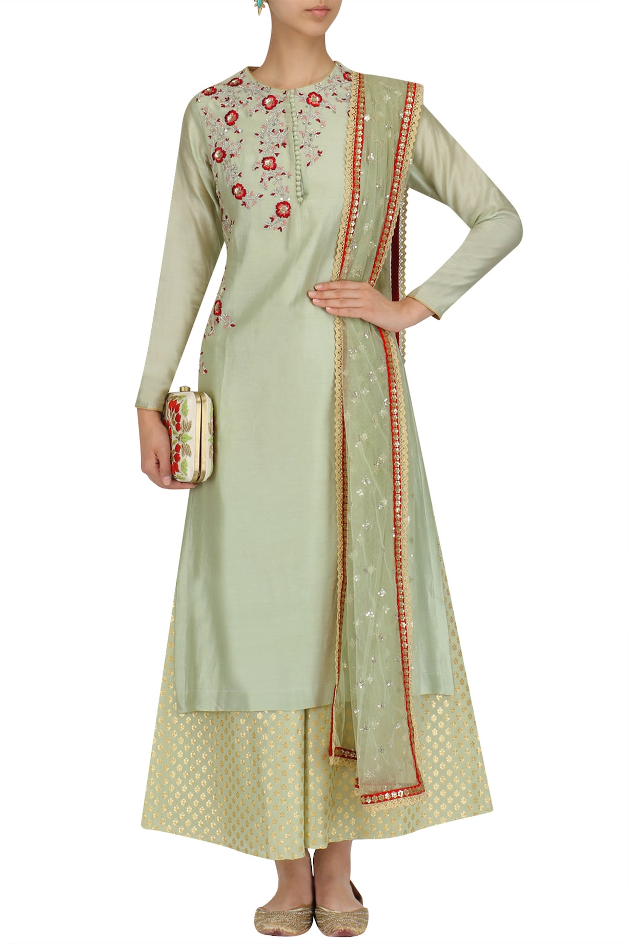 Mint sequins and zardosi work kurta and palazzo set available only